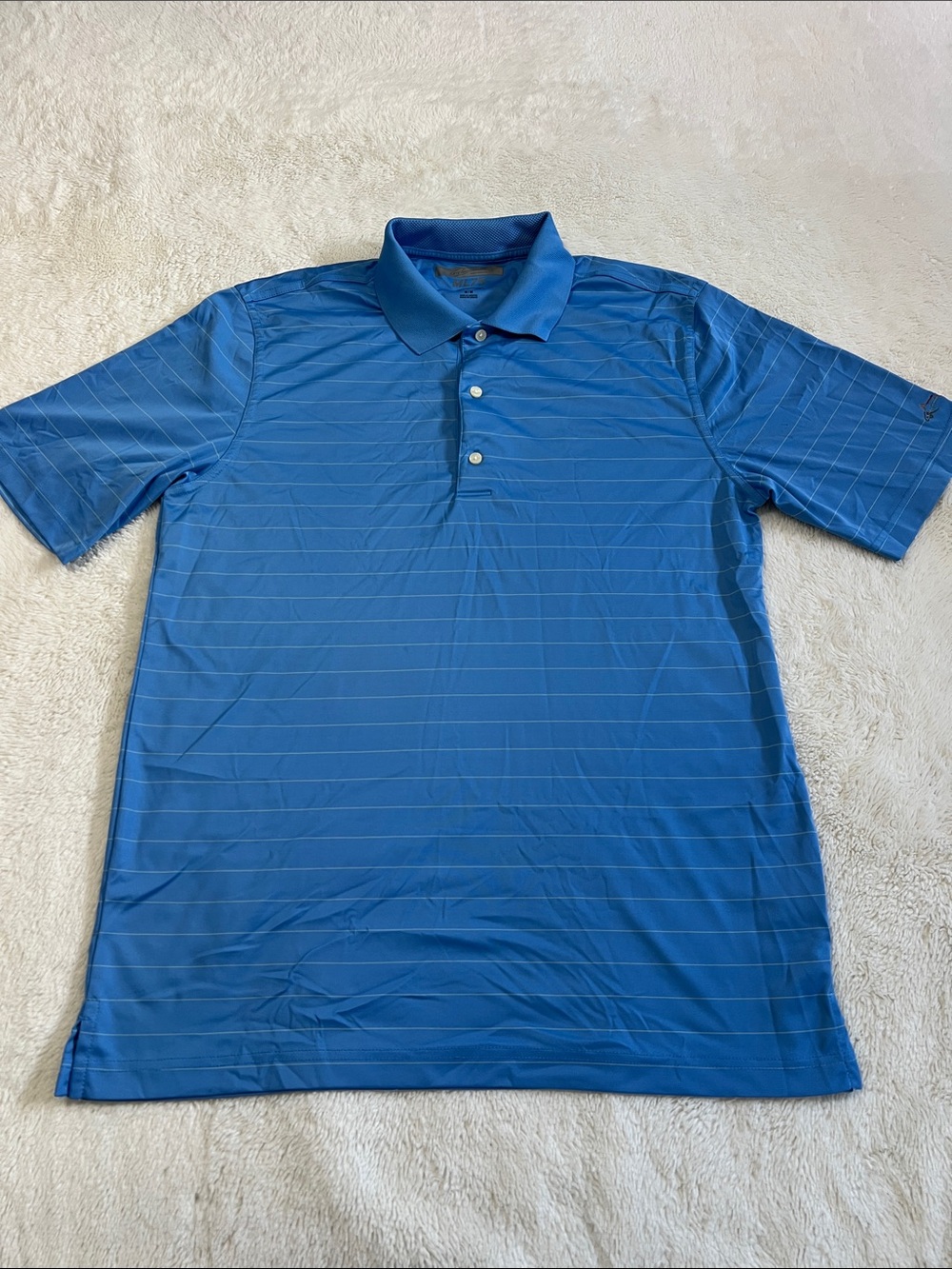 Greg Norman ML75 Men's Blue Striped Performance Polo Shirt. Men’s Medium
